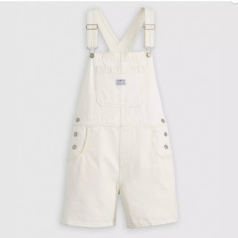 Levi's Vintage White Overall Shorts Shortalls - Size Medium